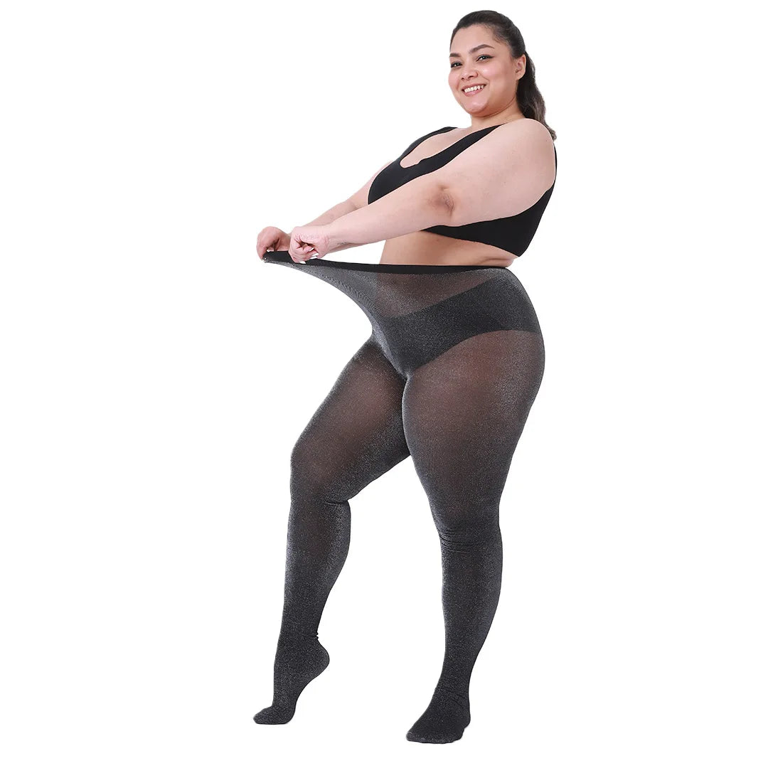 Plus Size Pantyhose 60D Sheer Tights Big Size Women's Silver Glitter Stockings Stretch sexy pour femme xxl Large Sizes up to 5XL