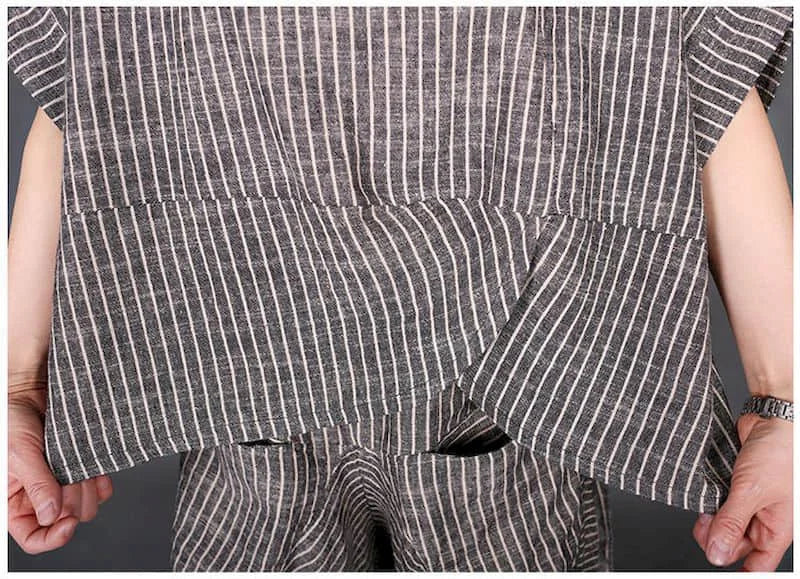 Summer New Women's Suits RETRO Art Stripe Short Sleeve T-shirt Loose Top Women's Knickerbockers Casual Pants Two Piece Sets