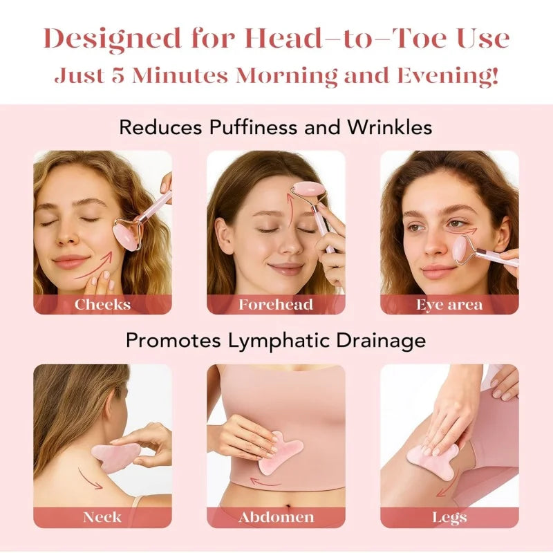 2Pcs Ice Face Roller Gua Sha Scraper Set Portable Face Neck Skincare Tool Facial Massage Roller Lifting Contouring Beauty Tools