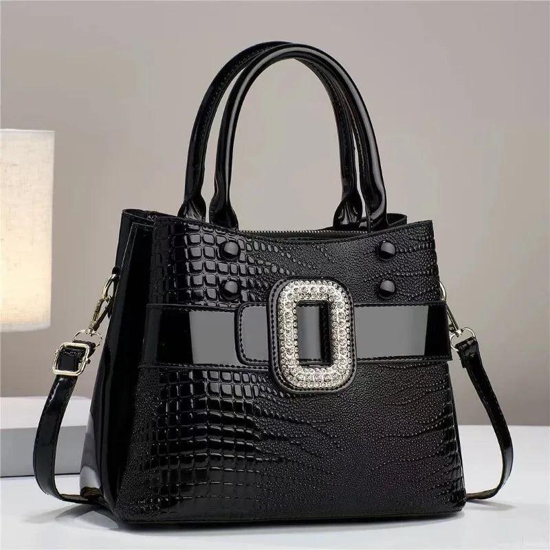 Fashionable New Women's 3-Layer Handbag Trendy Bright Leather Shoulder Bag Large Capacity Crossbody City Commuter Tote Bag Women