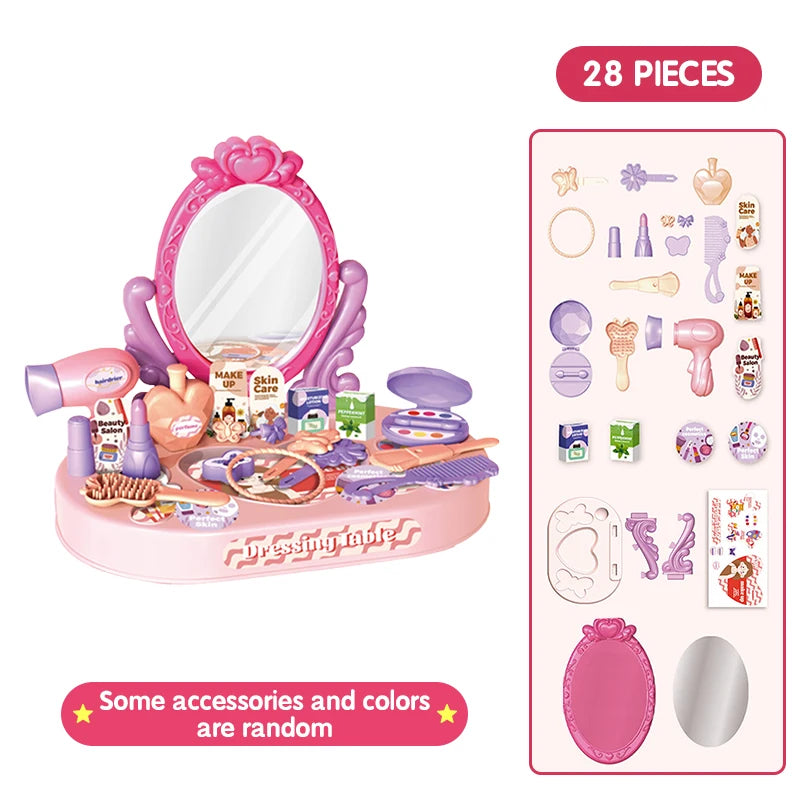 Children's Play house Toy Girl Simulated Dressing Table, DIY table and stickers, Girl pretending makeup toy gift for kid