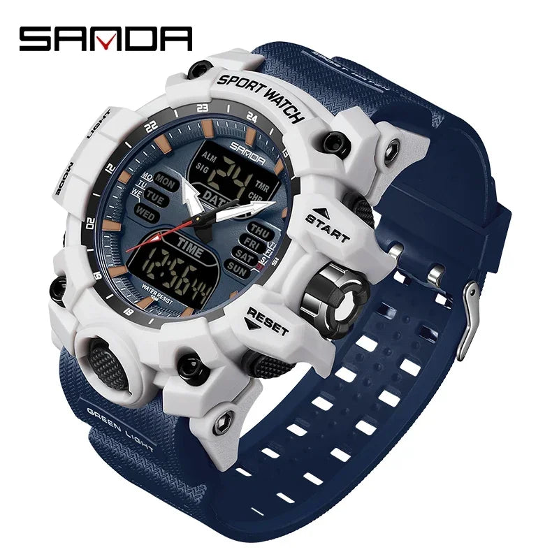 SANDA 6126 Military Man Alarm Stopwatch Quartz Wristwatch Male Digital Clock  Dual Display Men Watches Waterproof Sports Watch