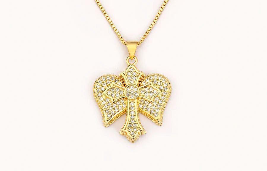 Nidin New Trendy Personality Design Cross Pendant Necklace For Women Men Shiny Crystal Zircon Charm Jewelry Daily Party Gifts