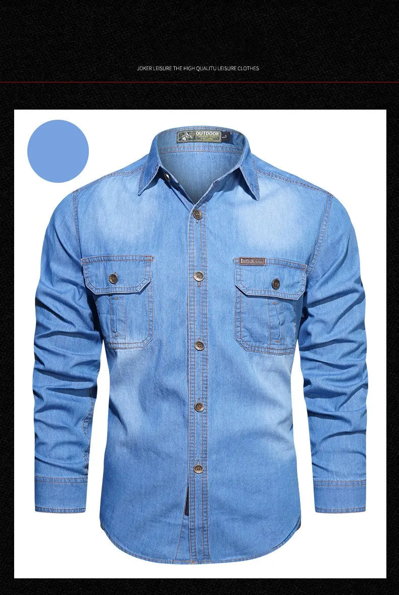 Plus Size 5XL Spring Long Sleeve Loose Denim Shirts Men Pure Cotton Shirt High Quality Male Autumn Fashion Casual Outwear Shirts