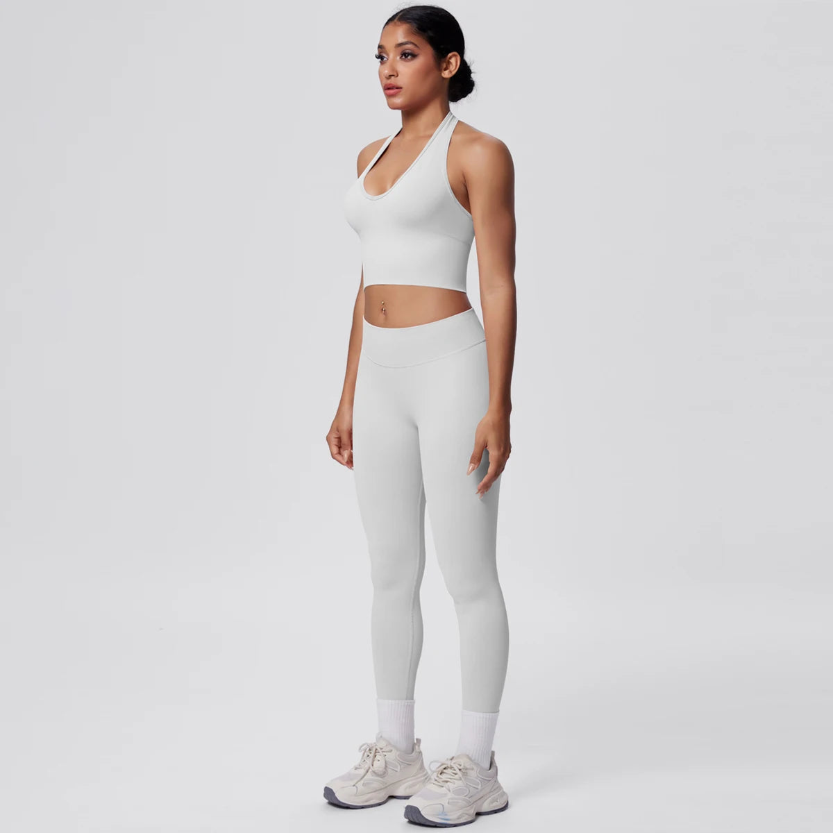 Solid Color Backless Breathable 2pieces Set for Woman High Strength Training Yoga Set Hanging Neck Bra Gym Push Up Fitness Pants