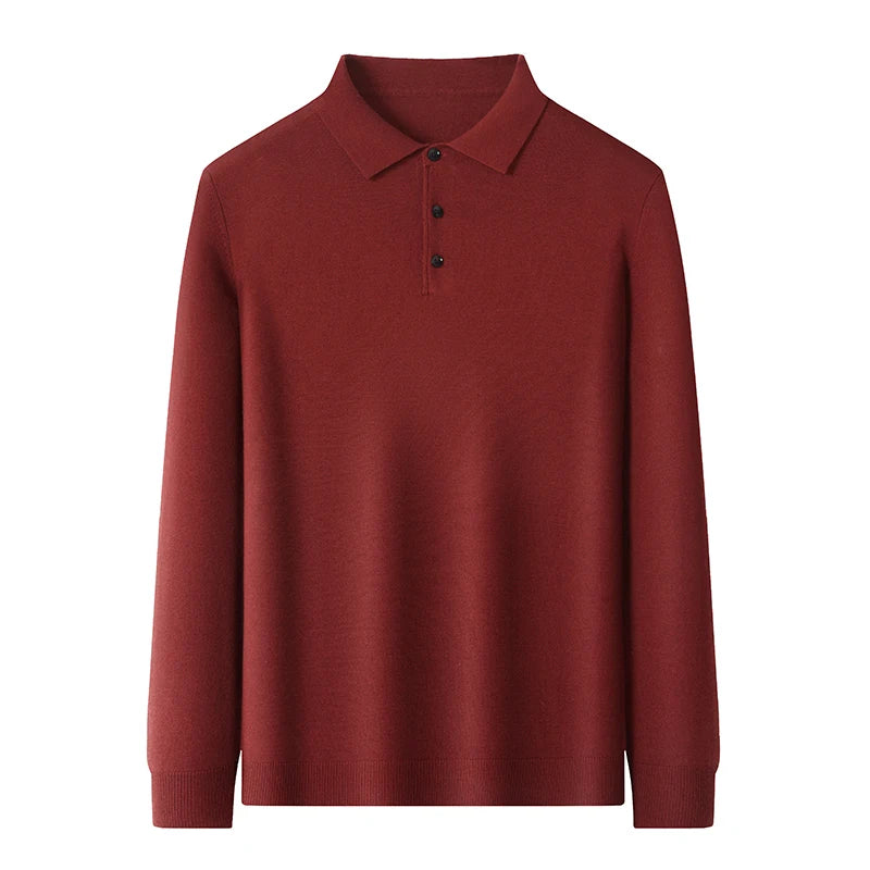 Men's Fine Wool Sweater Polo Collar Pullover Spring Autumn New Cashmere Knitwear Smart Casual Loose Men's Shirts Warm Soft Tops