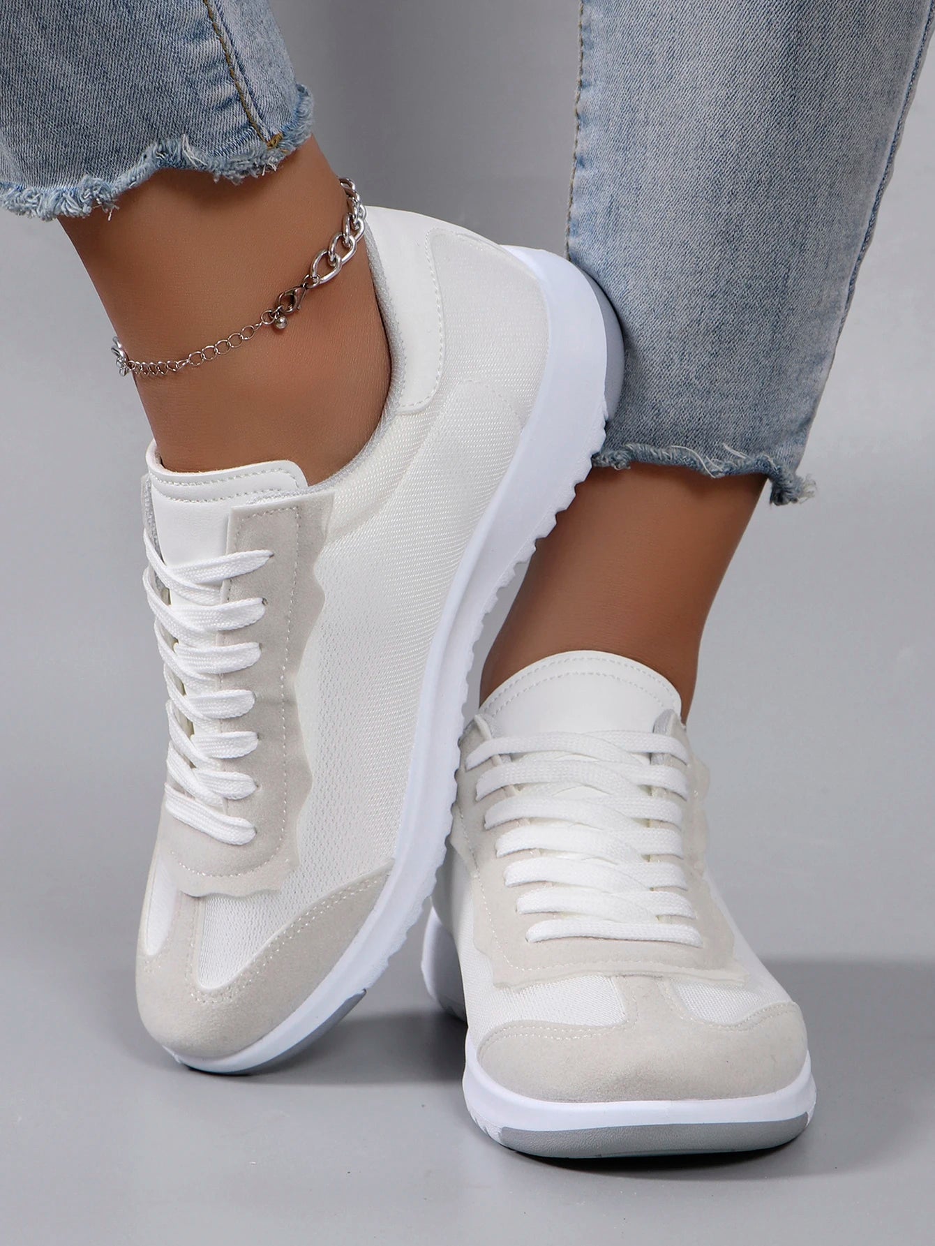 Spring new women's sports shoes, fashionable, breathable, lightweight, non-slip, wear-resistant, casual sports shoes, flat shoes