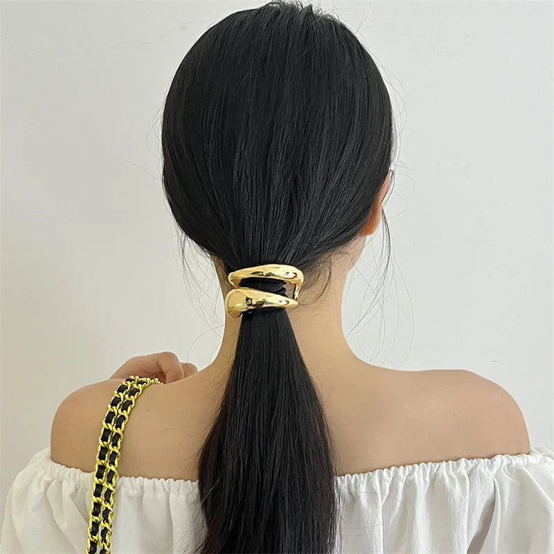 XIALUOKE Vintage Multilayer Metal Geometry Hair Bands Rope For Women Headband Elastic Ponytail HairPins Hairwear Hair Jewelry
