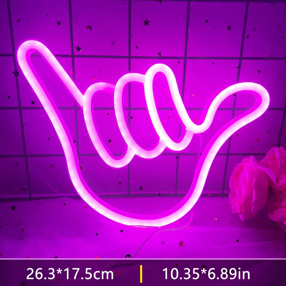 Peace Hand LED Neon Sign Win Victory Gesture Finger Night Lamp OK Neon Lights Bedroom Living Room Wall Home Office Decor