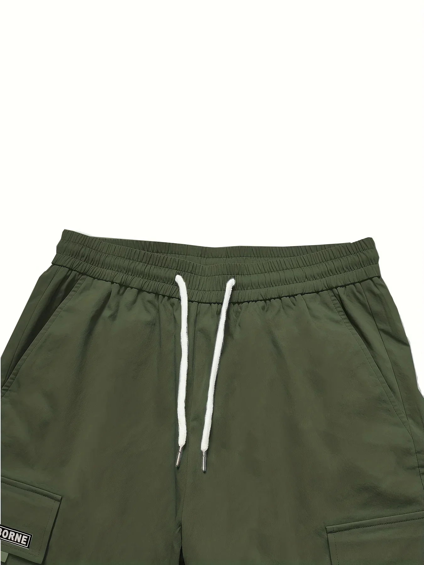 Plus Size Solid Color Spring Summer Men Casual Drawstring Cargo Pants Pockets Black Loose Out Door Elasticity Oversize Pants