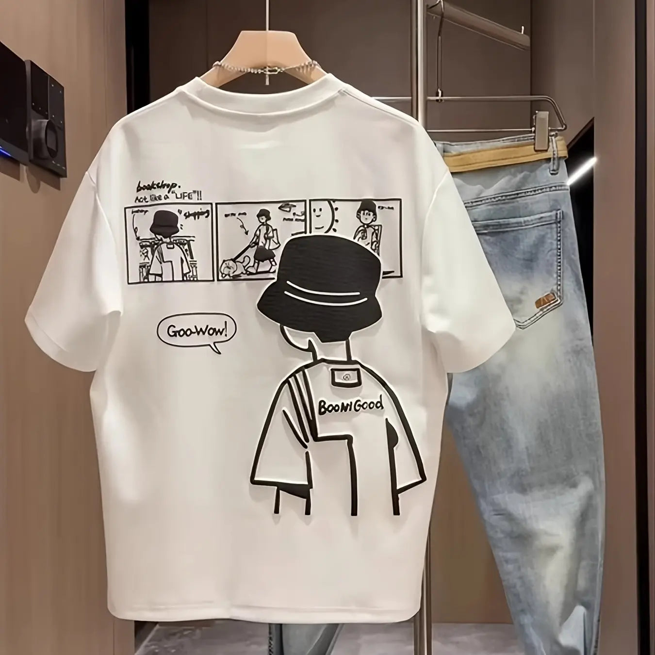 Men'S 100% Cotton Casual Short-Sleeve T-Shirt with a Round Neck, Trendy Design, Versatile for Summer, Featuring Print Patterns.