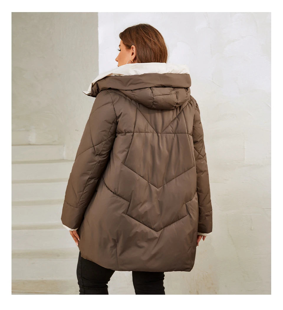 HaiLuoZi 2023 New Plus Size Women Winter Jacket XL-6XL Thick Female Outwear Slant Pockets High-quality Quilted Women's Coat 1115