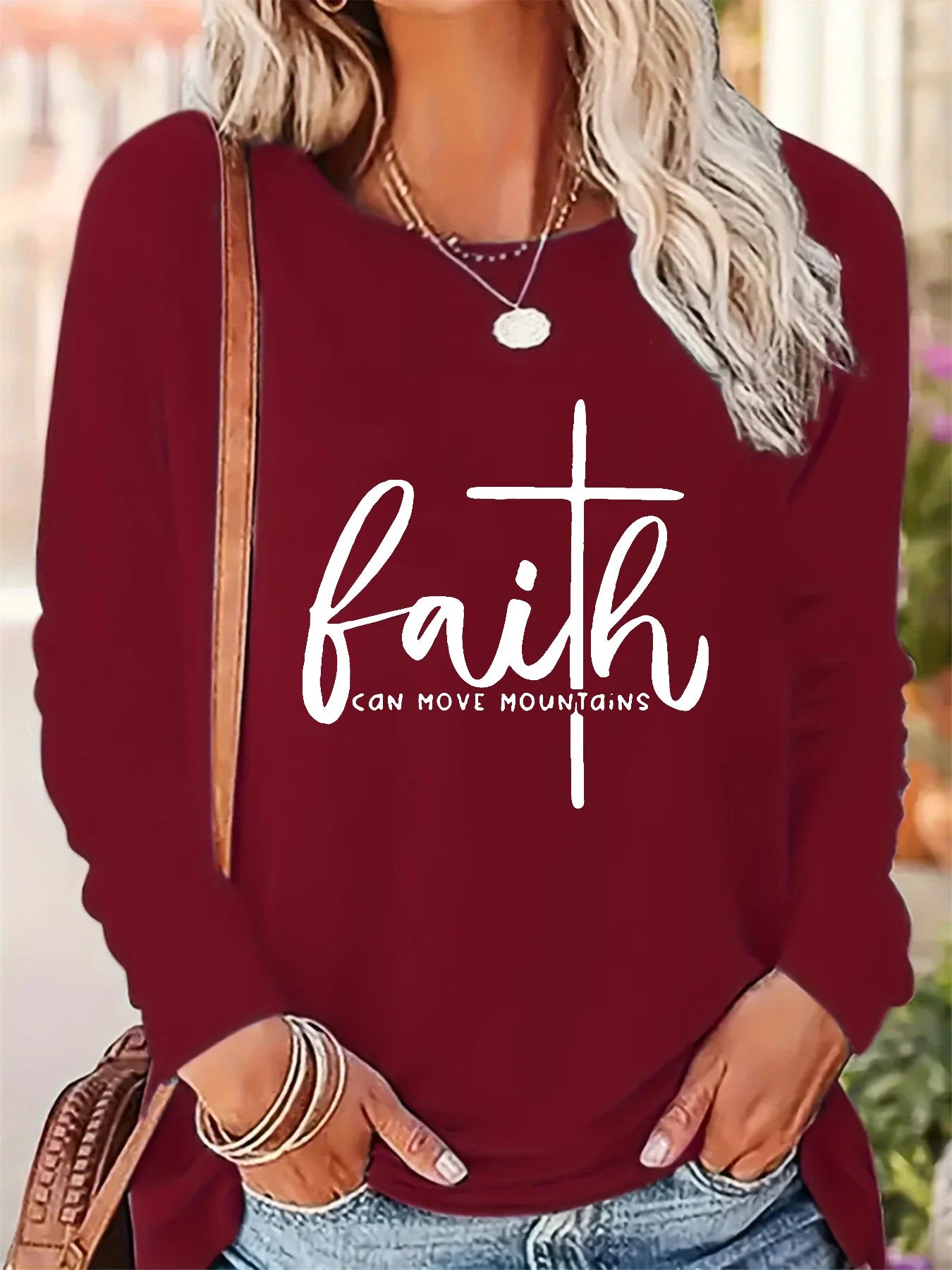 Women's Spring and Autumn 100% pure cotton fashionable casual loose letter pattern printed round neck long sleeved T-shirt top