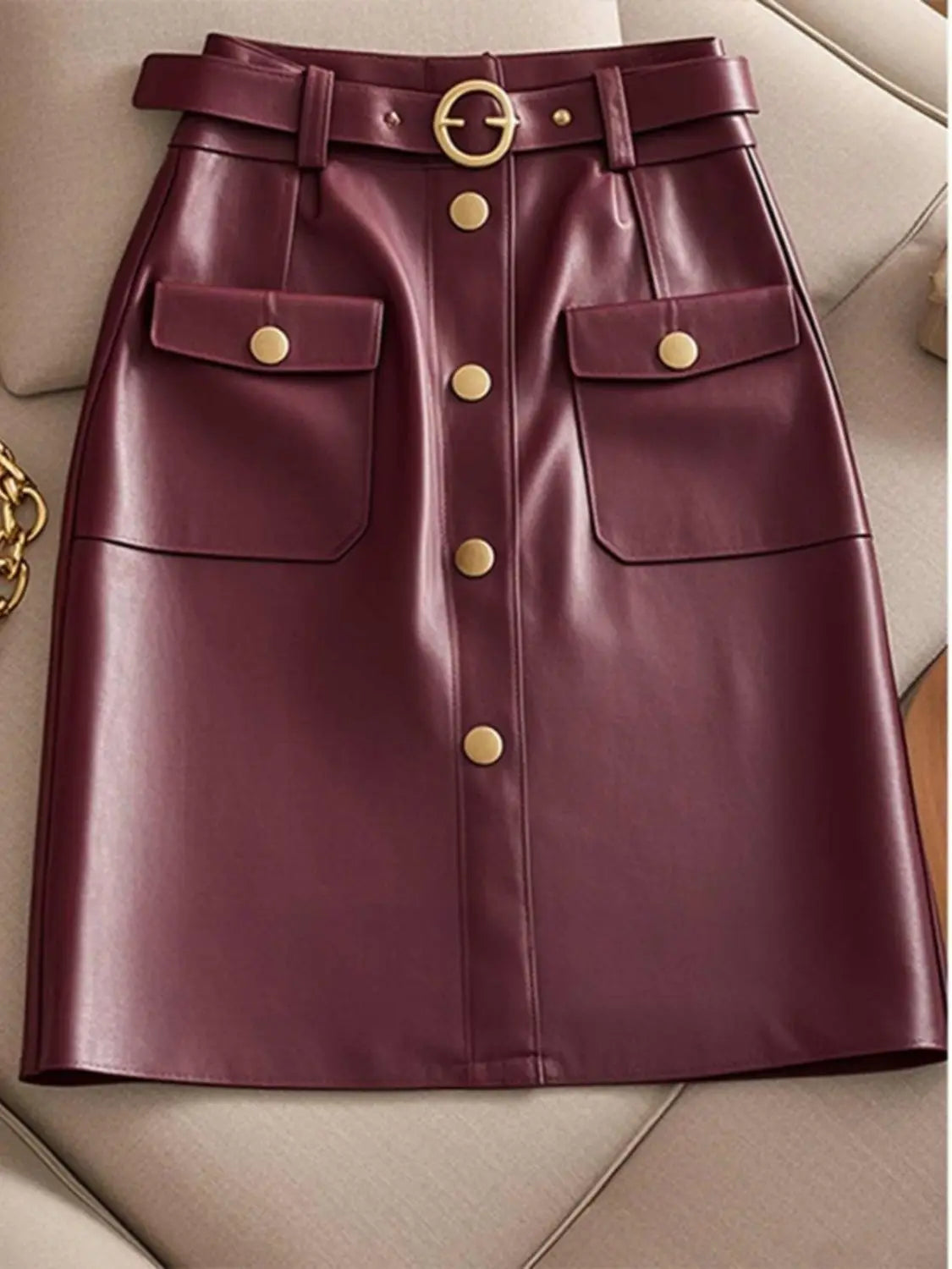 2024 autumn new high-end and super good-looking A-line skirt, fashionable and high-end wine red leather  black skirt