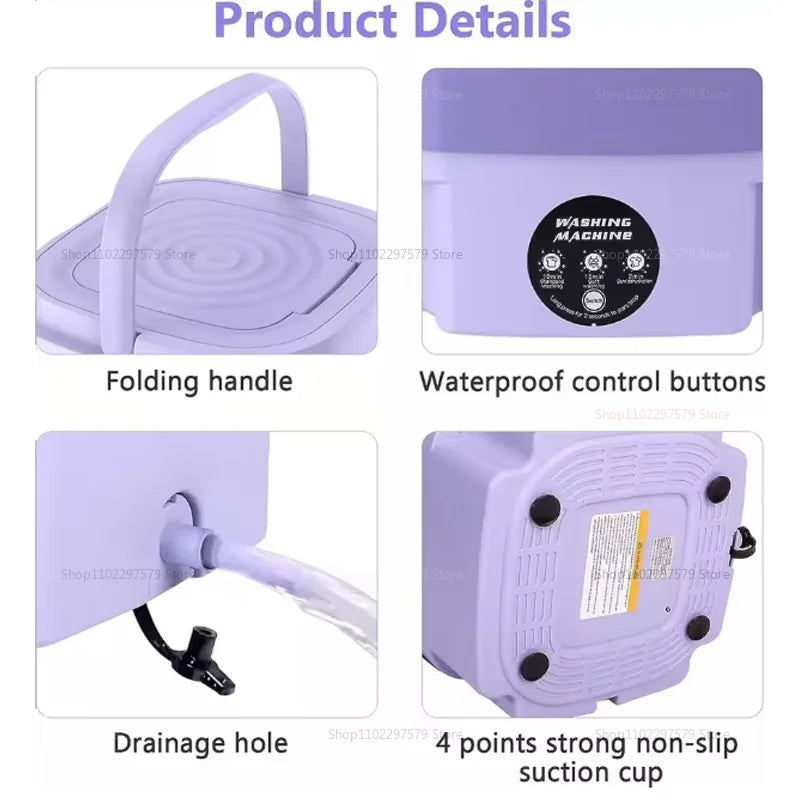 8L Portable Foldable Washing Machine With Drain Hose Full Automatic Mini Laundry Machine For Socks Underwear Travel Camping Dorm