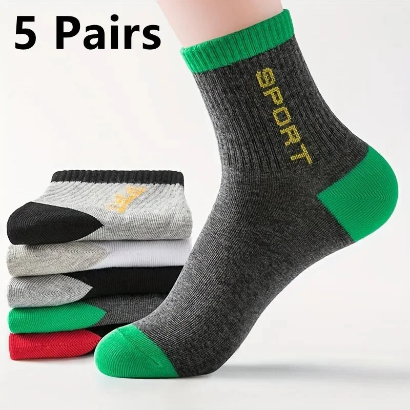 5pairs/set Men's Breathable Casual Sports Socks Quarter Socks For All Seasons