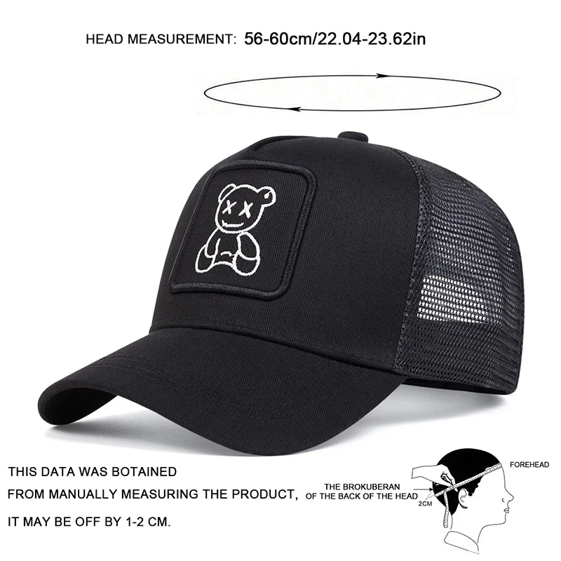 Unisex XX Little Bear Embroidery Baseball Net Caps Spring and Summer Outdoor Adjustable Casual Hats Sunscreen Hat