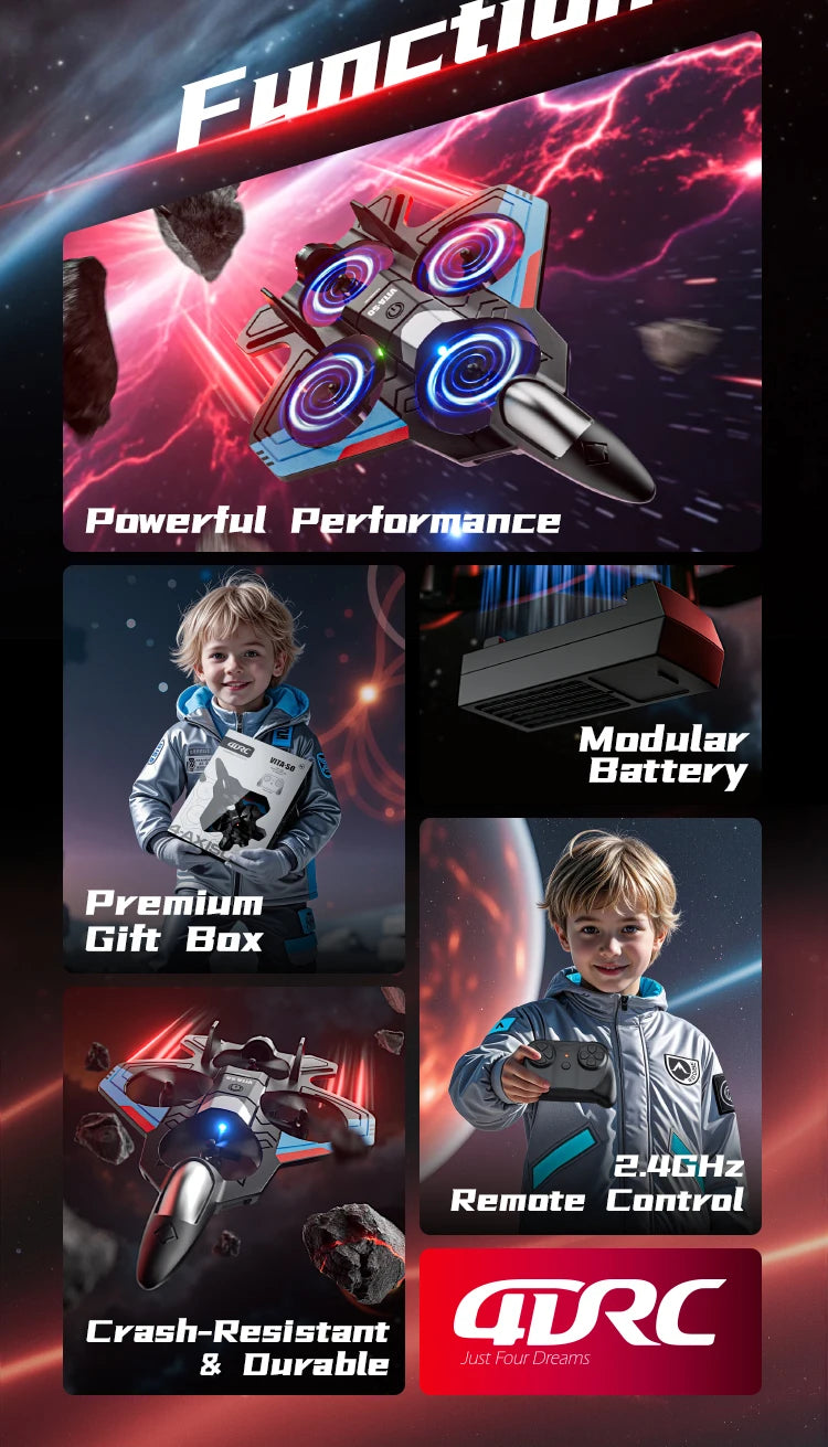 V50 RC Plane 2.4G Remote Control Aircraft 360° Stunt Helicopter Glider with Light Fighter Airplane Toy for Boys Children Gifts