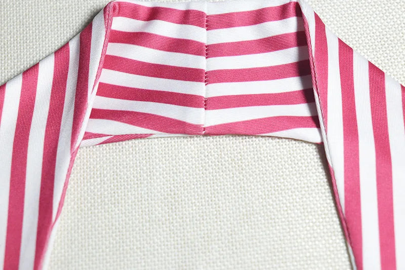 Women's Stripes Print Halterneck Sleeveless A-Line Mini Dress, Backless