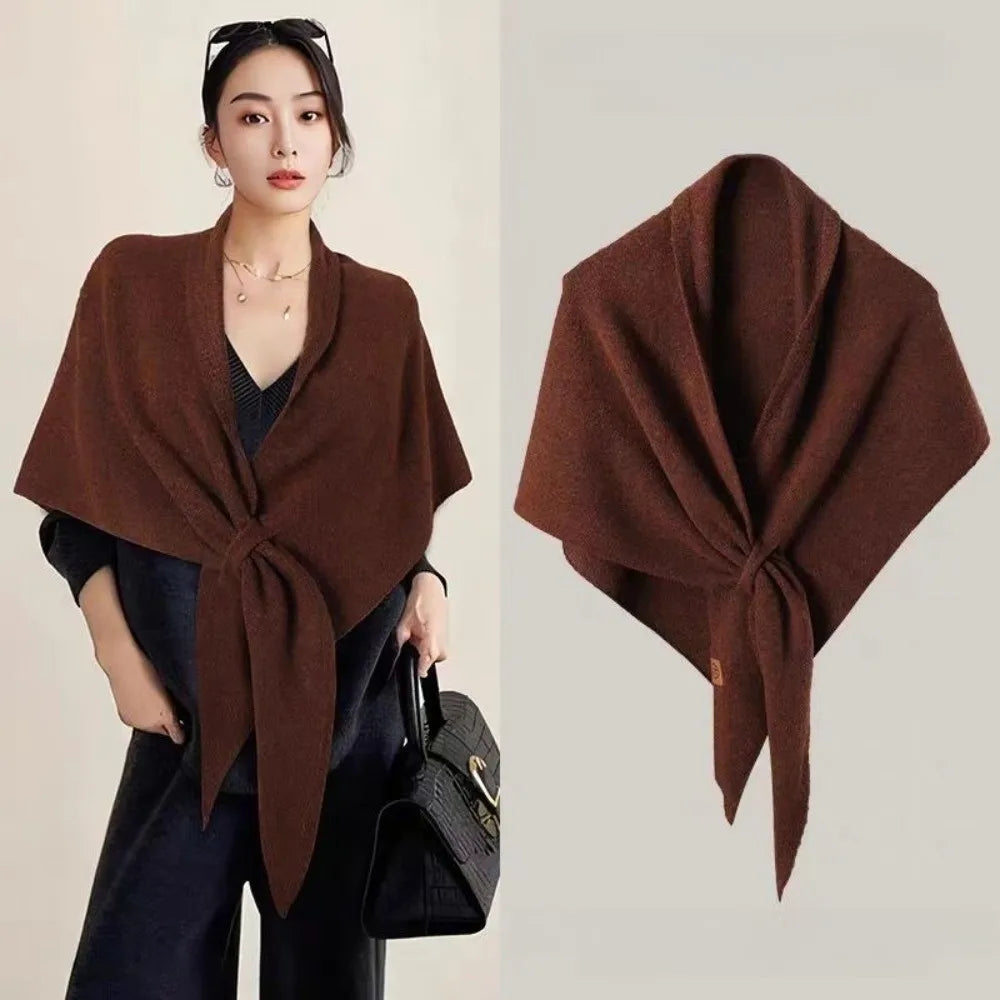 Fashion Solid Color Knitted Shawl Thickened Neck Wrap Triangle Scarf Winter Warm Soft Sweater Shawl Cape