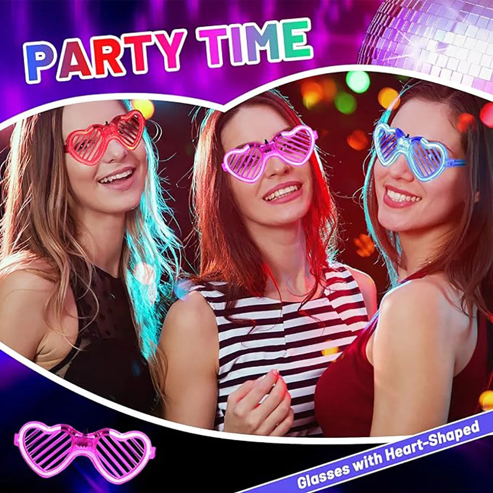 5/10/20/30Pcs Glow In The Dark Glasses Heart Shaped LED Light Up Sunglasses Glow Neon Party Favor for Kids Adults Party Supplies