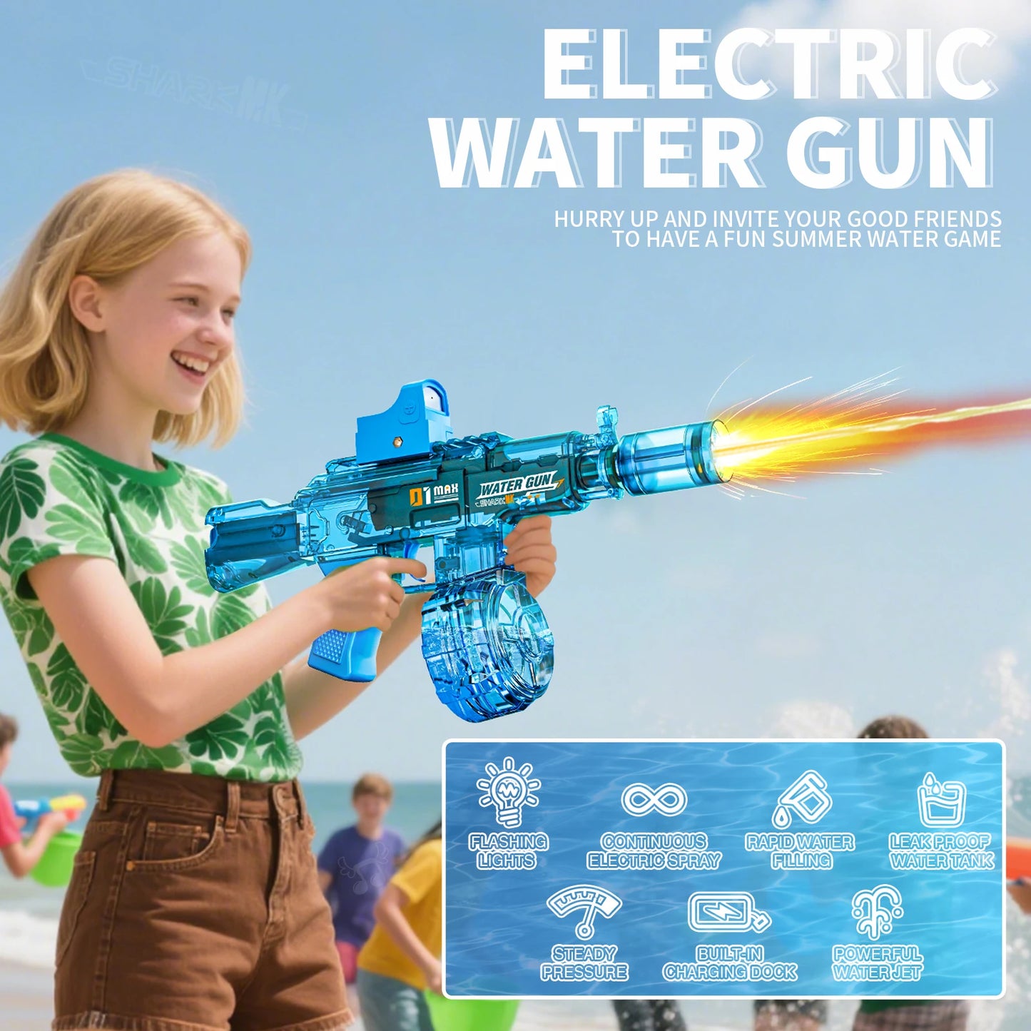 2025 Kids Hot Selling Electric Spray & Water Gun Simulates Sound Light Gun Toys Outdoor Activities Spray Vibration Gun Toys