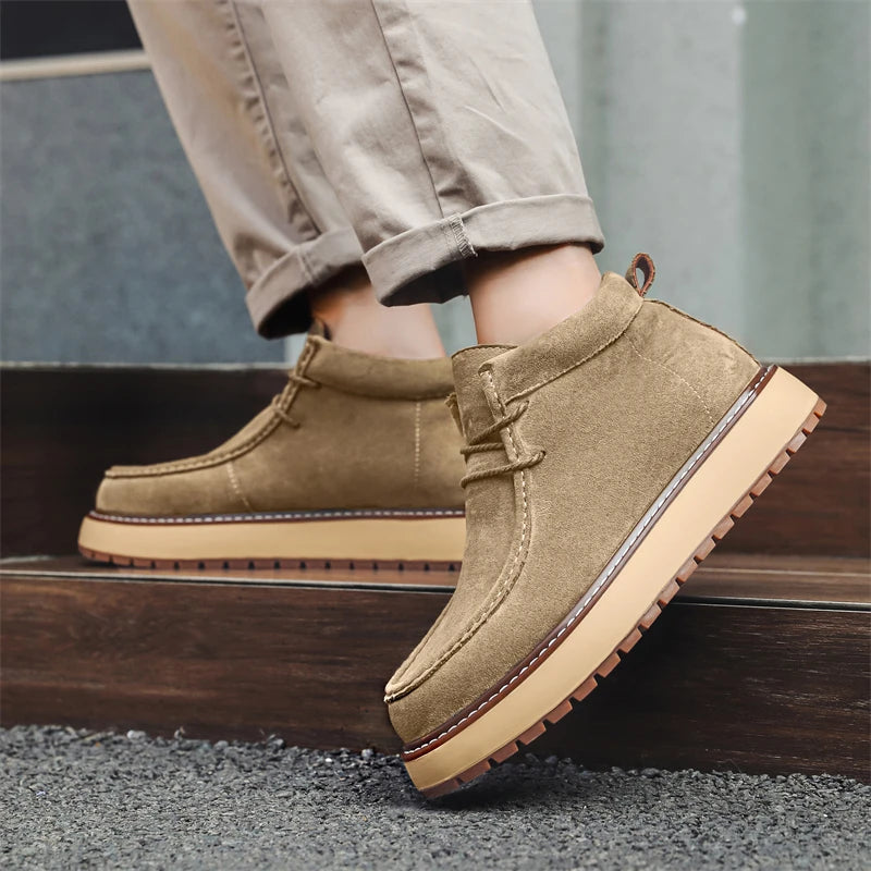 Autumn Men Platform Shoes Suede Leather Work Shoes Fashion Design Lace-up High Quality Ankle Boots Casual British Outdoor Shoes