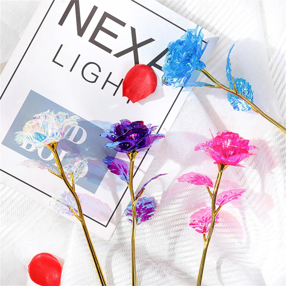 Led Valentine's Day Mother's Day Gift 24K Foil Plated Roses Artifical Flowers Wedding Decor Lover Lighting Roses Creative Gift