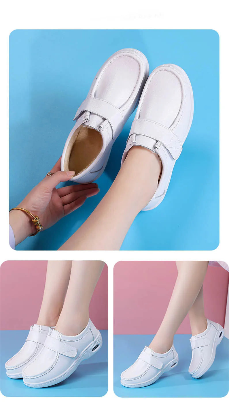 autumn and winter new fashion casual adult women's shoes Nurse shoes white flat leather fashion white  women shoes
