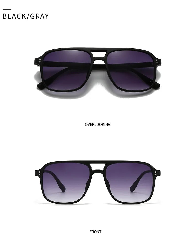 SO&EI Fashion Double Bridges Square Rivets Women Sunglasses Retro Men Gradient Shades UV400 Sun Glasses
