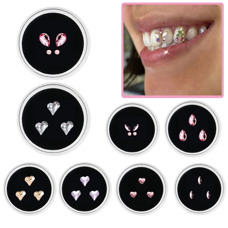 3pcs/Box Dental Tooth Gems Teeth Crystal Ornament Metal Tooth Gems Various Shape Beauty Oral Decorations