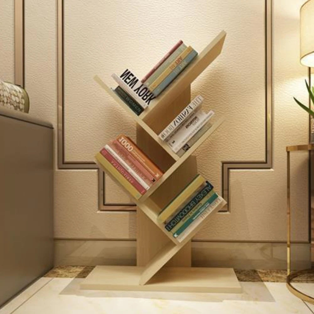 【Breeins】Rustic Standing Tree Bookshelf Wood Display Rack For Home Office Decoration Storage Organizer Shelf Bookcase