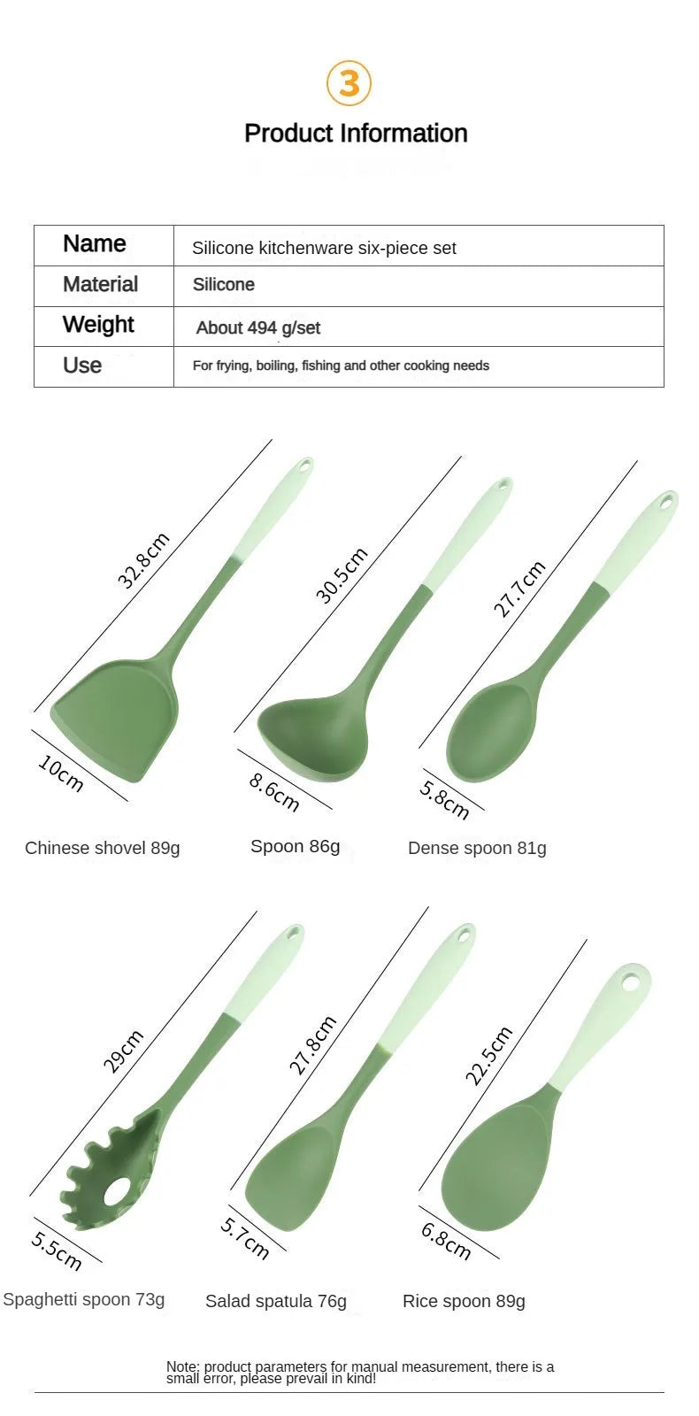 6-Piece Silicone Kitchen Utensil Set: Chinese Spatula, Soup Ladle, Slotted Turner, Pasta Spoon, Salad & Honey Scrapers for Non-S