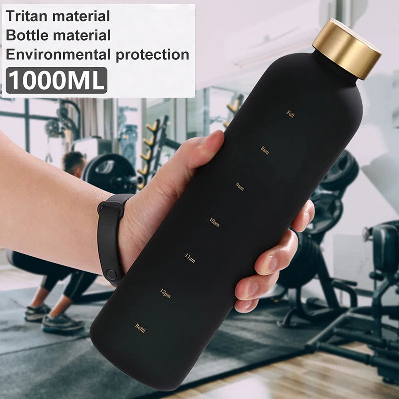 1L Water Bottle with Time Marker 32 OZ Fitness Sports Outdoor Travel Portable Leakproof Drinkware BPA Free Frosted Drink Bottles