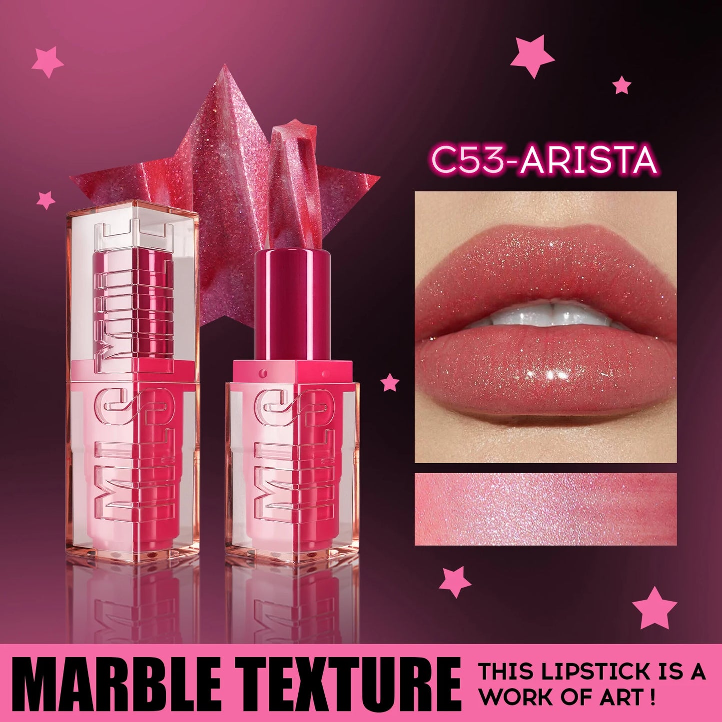 Spiral Star Lipstick Moisturizing Waterproof Matte Glitter Marble Non Stick Long Lasting Lip Gloss Pearlescent Shine