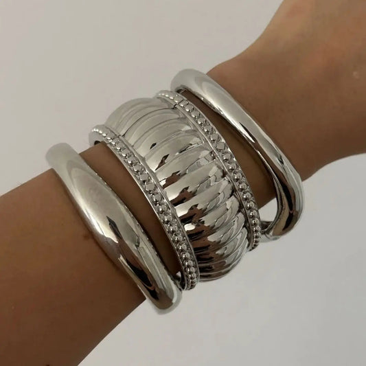 Vintage Irregular Gold Silver Color Metal Cuff Bangles for Women Men Gift Hip Hop Punk Geometric Round Bracelet Party Jewelry