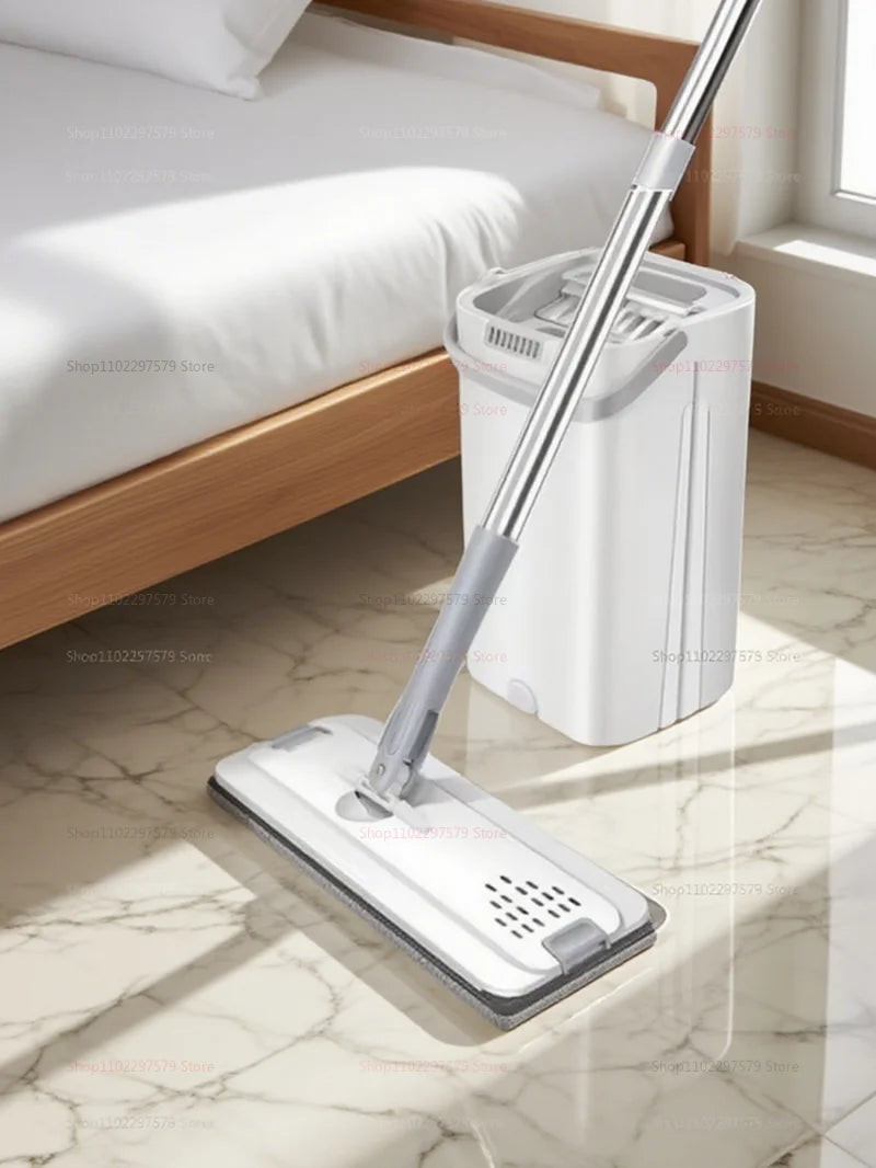 360 Degree Rotation Flat Floor Mop and Bucket Set Professional Home Hardwood Floor Cleaning System with Washable Microfiber Pads