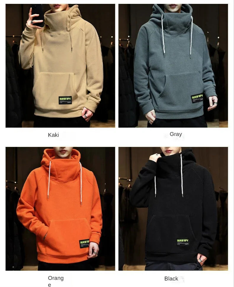 2026 Men's Thick Polar Fleece Sweatshirt Paired Couple Y2k Streetwear Autumn Winter Hood Sports Black Windproof Oversized Hoodie