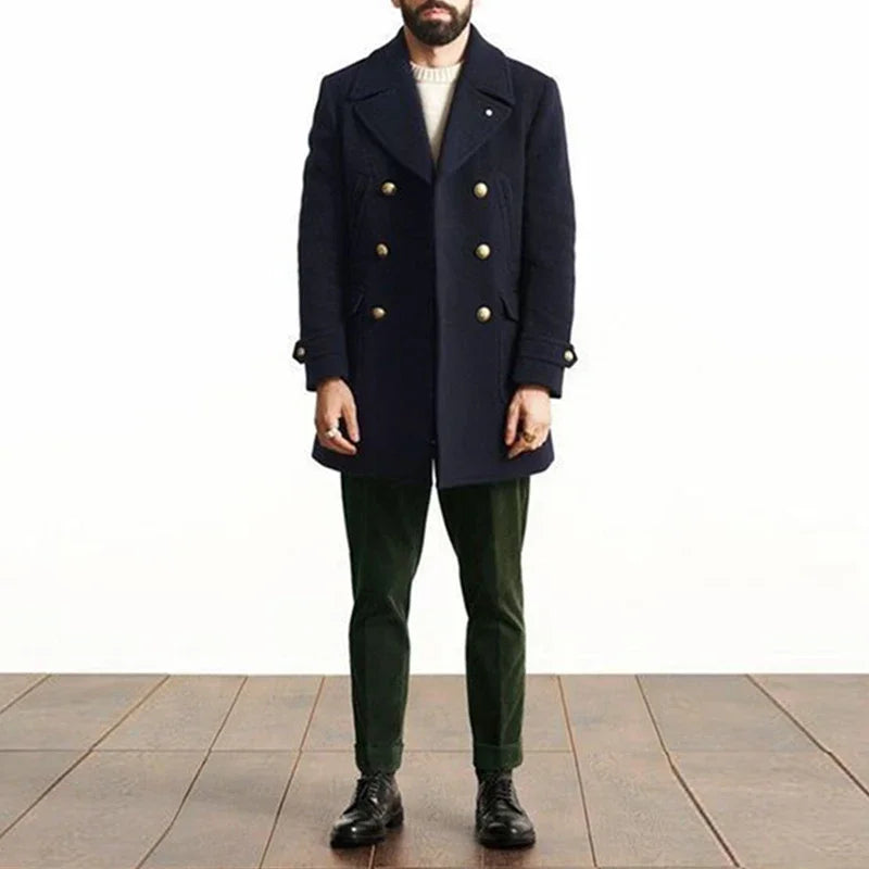 2025 Spring Vintage Woolen Trench Mid Coats Men New Casual Button-up Lapel Woolen Jacket for Mens Office Outdoor Woolen Outfits