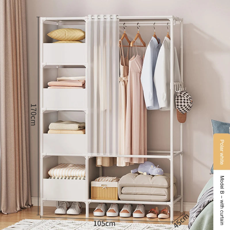 Wardrobe Folding Portable Clothing Storage Cabinet Non-Woven Dustproof Simple Steel Assembly Closet Multipurpose Furniture