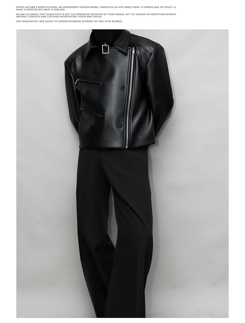 Mauroicardi Spring Autumn Oversized Cool Pu Leather Jacket Men Long Sleeve Stand Collar High Quality Luxury Designer Clothes