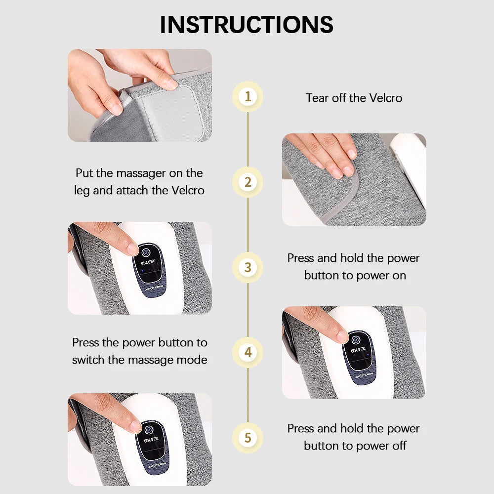 Electric Leg Massager Wireless Rechargeable Air Compression Calf Massage Relax Leg 3 Modes 360° Air Pressure Air Bag Leg Massage