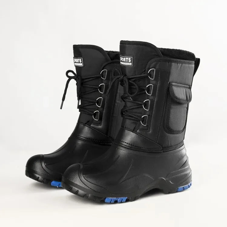 2024 autumn and winter warm men's fashionable snow boots for fishing and skiing, waterproof, simple and casual mid top shoes for
