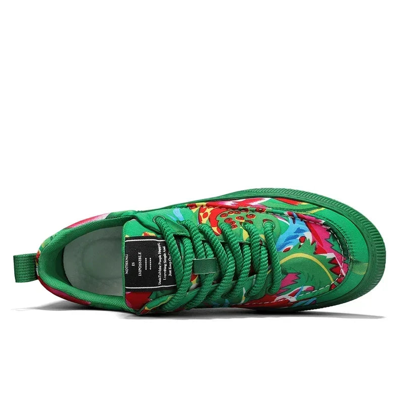 Fashion Men Casual Shoes Outdoor Men Running Sneakers Comfortable Floral Cloth Platform Walking Shoes Lightweight Tennis Shoes