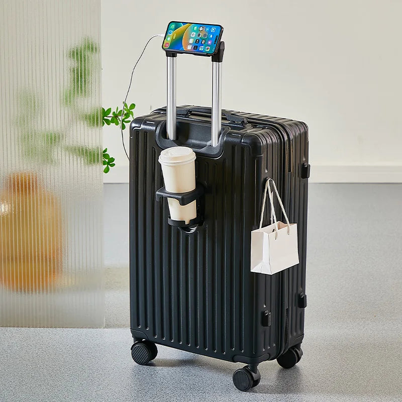 Large Capacity Medium Travel Luggage Bag 20-26 Inch Rolling Bag with Cup Holder And Phone Stand for Easy Carry-On Travel