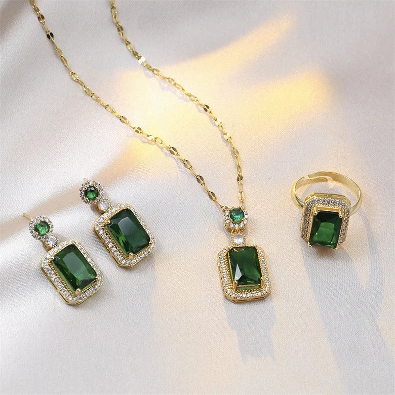 Women's Fashion Cubic Zirconia Necklace Earrings Ring Jewelry Set Girls Anniversary Wedding Valentine's Day Perfect Gift