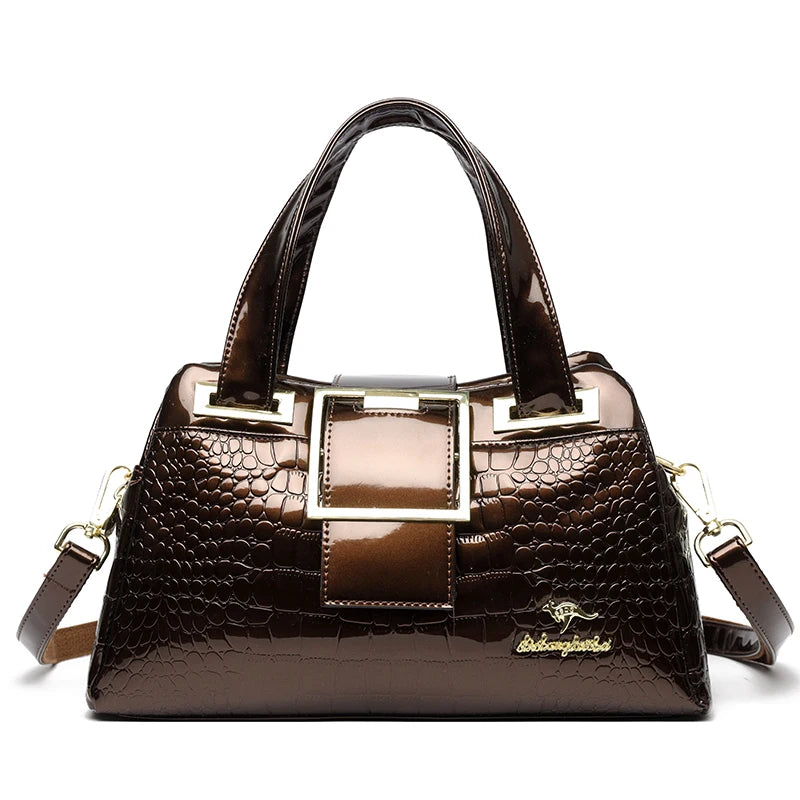 Fashion Elegant Madam Handbag Crocodile Pattern with Lattice Luxury Women Shoulder Tote Bag Two Layers Ladies Bag Big Belt Sac