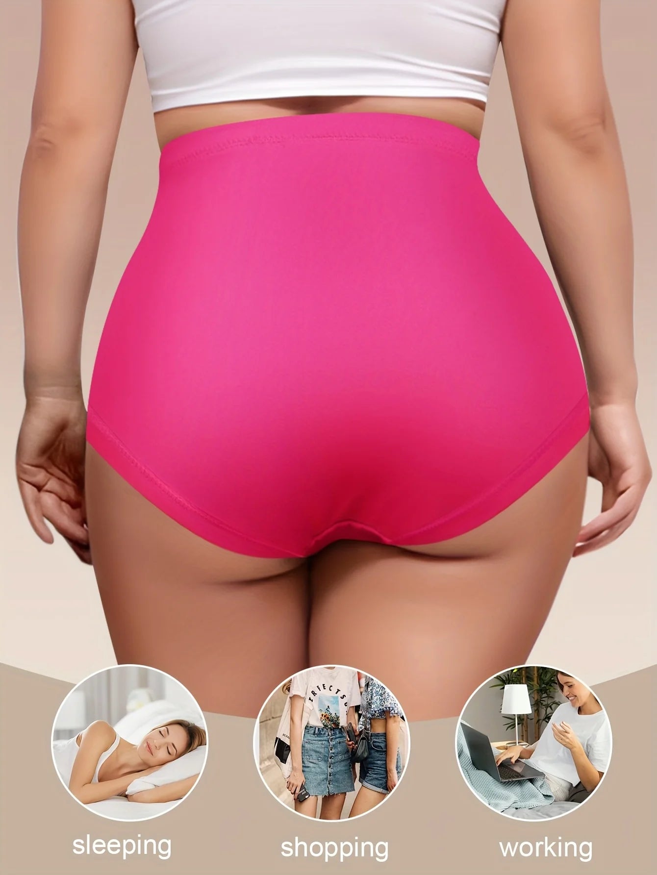 Women'S Plus Size High-Waisted Panties - Pink with Lace Floral Pattern, Breathable & Comfortable, 1XL-5XL, Polyester Material,