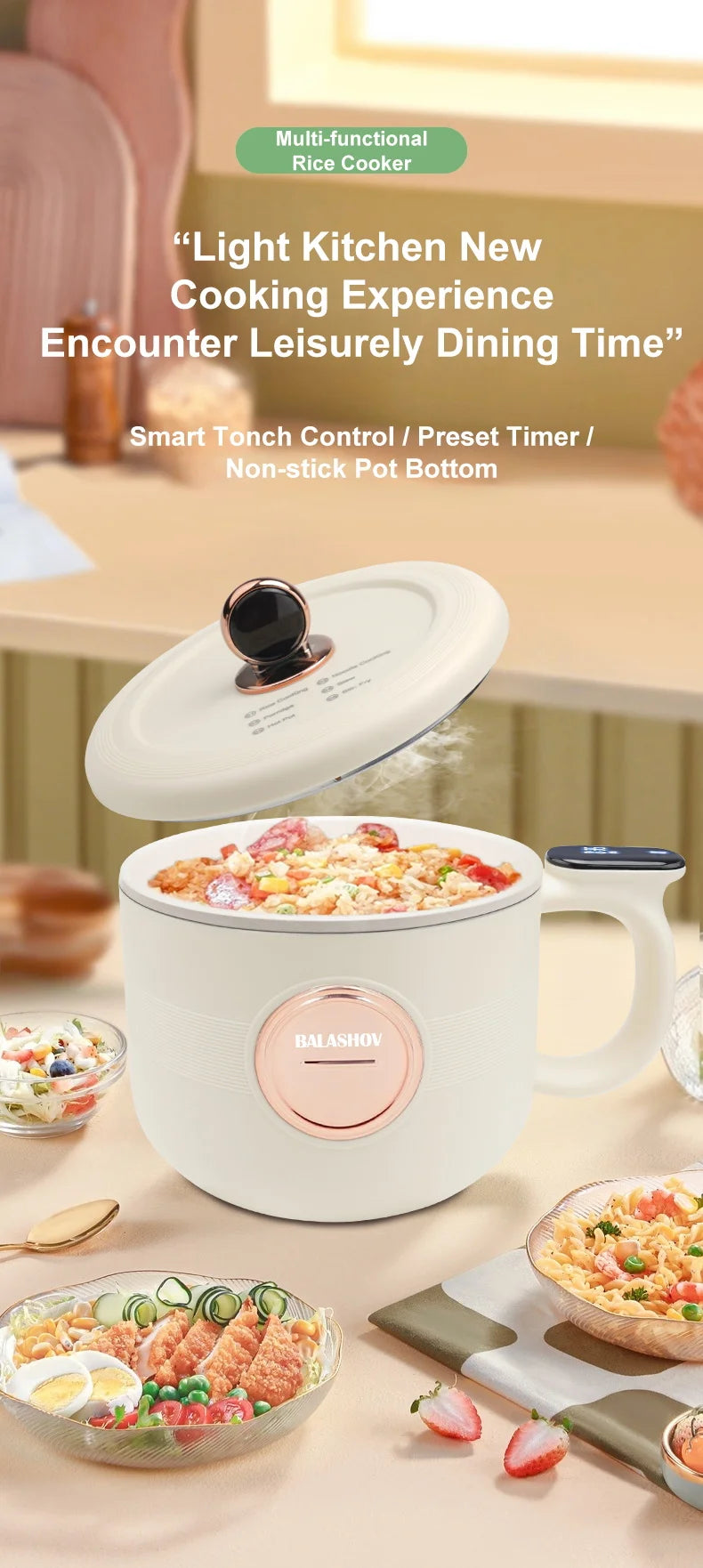 220V Multi Cookers Portable Electric Hot Pot 1.5L Household Non-stick Pan electric cooking pot for Ramen, Dumplings, Oatmeal