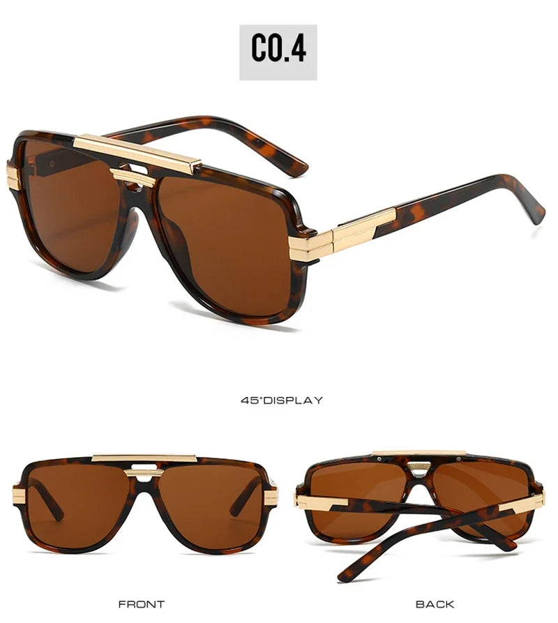 SO&EI Retro Square Double Bridges Men Sunglasses Fashion Brand Designer Shades UV400 Women Gradient Sun Glasses